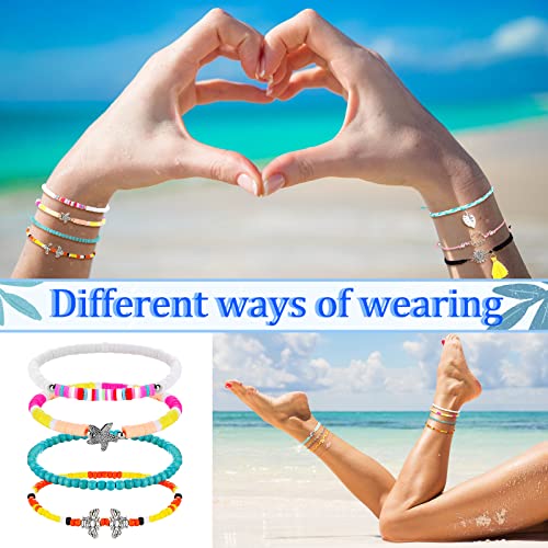 Hicarer 21 PC Surfer Wave Friendship Bracelet Set Waterproof Adjustable Boho Beach String Anklets Bulk, Summer Gift for Women - style: Multiple Style