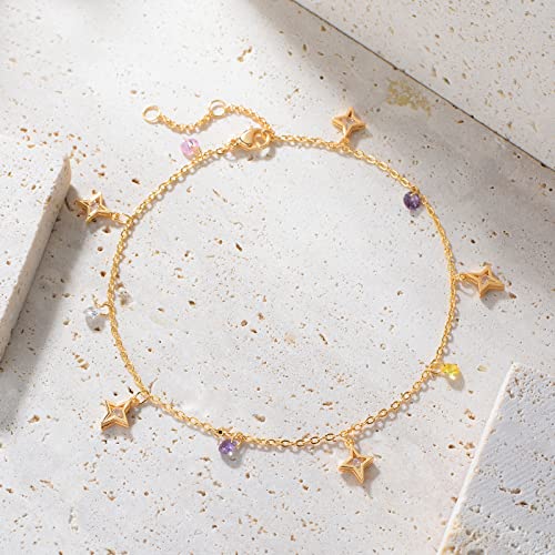 Gold Anklets for Women 14K Gold Plated Tiny Bead Anklet Colorful Tassel Foot Chain Dainty Adjustable Cute Summer Beach Boho Anklets Jewelry Gift - color: colorful star tassel