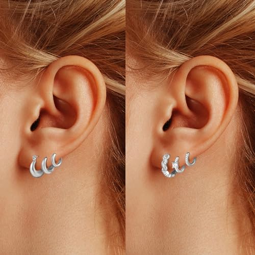 Wgoud Small Gold Hoop Earrings Set for Women, 6 Pairs 14K Gold Plated Hypoallergenic Lightweight Huggie Hoops Earrings, Trendy Cartilage Cubic Zirconia Earrings for Women Gifts. - color: G-Silver hoops