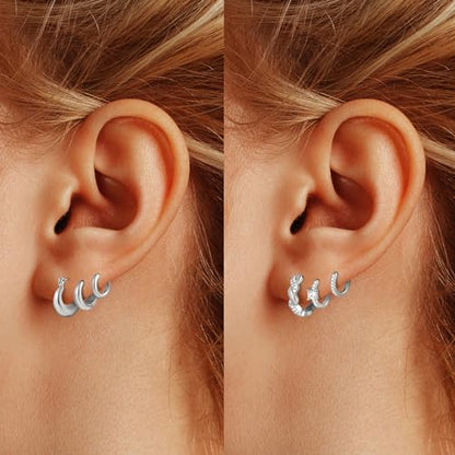 Wgoud Small Gold Hoop Earrings Set for Women, 6 Pairs 14K Gold Plated Hypoallergenic Lightweight Huggie Hoops Earrings, Trendy Cartilage Cubic Zirconia Earrings for Women Gifts. - color: G-Silver hoops