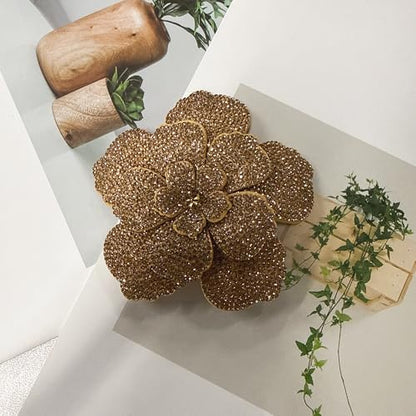Rhinestone Flower Brooch Pin for Women Men Elegant Sparkly Crystal Camellia Floral Lapel Pins Shawl Dress Suit Clothes Accessories Wedding Party Fashion Jewelry 105mm - color: Brown