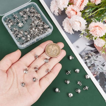 UNICRAFTALE 100pcs 10x8mm 304 Stainless Steel Peg Bails Pendants Screw Peg Bails Small Screw Eye Pins Clasps 1.2mm Pin Eye Screws Connectors for Half Drilled Beads Jewelry Earring Making, Hole 2mm - color: Steel Color