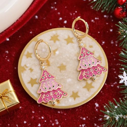 Jean Beau Drop Hoop Earrings for Women, Fasion Jewelry Gift - color: Pink Tree