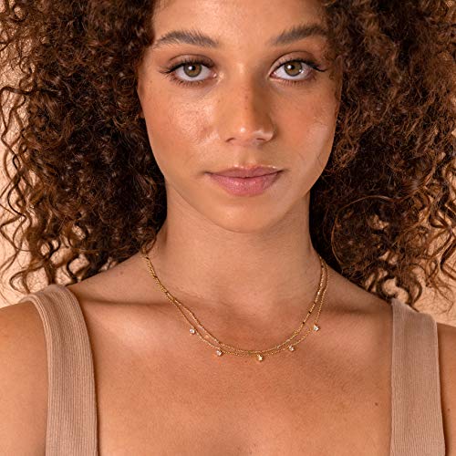 PAVOI 14K Gold Plated Dainty Layering Necklaces for Women | Snake Chain, Curb Link, Paperclip Layered Chains | Trendy Layering Necklace - style: CZ