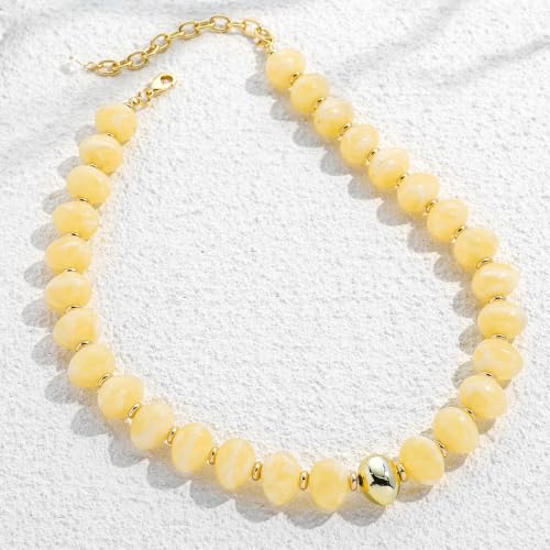 Chunky Beaded Necklace for Women Trendy Multicolor Resin Beads Choker Necklaces Boho Summer Statement Necklace Chunky Heart Jewelry - color: Irregular bead necklace-cream yellow