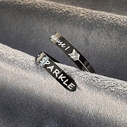 Opening Black Keep Going ring Stainless Steel Adjustable Never give up Jewelry Inspirational Opening Stacking Cute Hiphop Band - style: Because I f SPARKLE