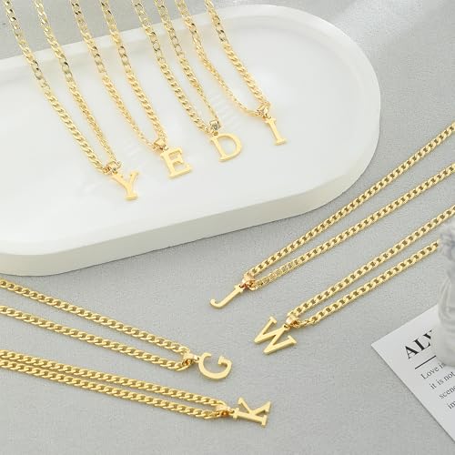 Gold Plated Initial Necklace for Men Letter Pendant Cuban Link Chain | Stainless Steel 4mm 20 Inch Chain Non Tarnish 14K A-Z Capital Name Charm Custom Jewelry Gift - color: N