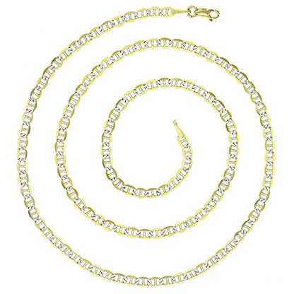 DECADENCE 14k Two Tone Gold Solid 3mm-3.50mm Mariner Pave Link Chain Bracelet with Lobster Claw Clasp | Italian Gold Chain | Mariner Pave Link Chains - style: 3mm