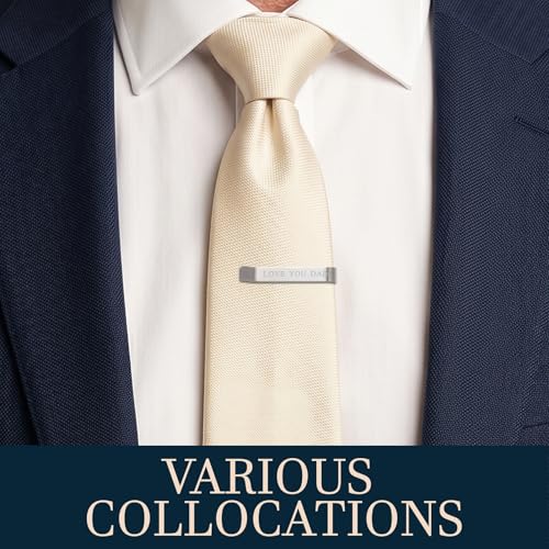 HAWSON Father of the Bride and Groom Tie Clip Best Man Skinny Stainless Steel Marriage Tie Bar Wedding Gift for Man - style: 2''-LOVE YOU DAD