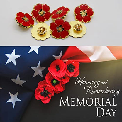 2/20/50/100Pcs Memorial Day Veterans day Flower Enamel Lapel Pin 1“, Souvenir For Men Women Clothes Bags Hats - color: 50-Pack
