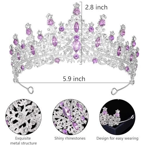 Tiaras and Crowns for Women Crystal Princess Tiaras Rhinestone Queen Crowns For Wedding Bridal Birthday Prom Pageant Party (Tiara 100) - color: Silver Purple