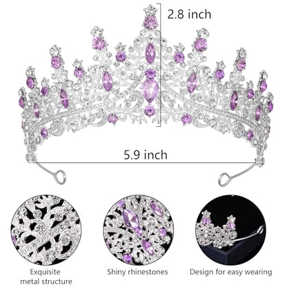 Tiaras and Crowns for Women Crystal Princess Tiaras Rhinestone Queen Crowns For Wedding Bridal Birthday Prom Pageant Party (Tiara 100) - color: Silver Purple