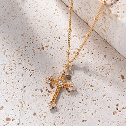 Fettero Cross Necklace for Women Faith Pendant 14K Plated Dainty Chain Necklaes Minimalist Simple Tiny God Lords Prayer Religious Jewelry - style: 13Pcs CZ Cross