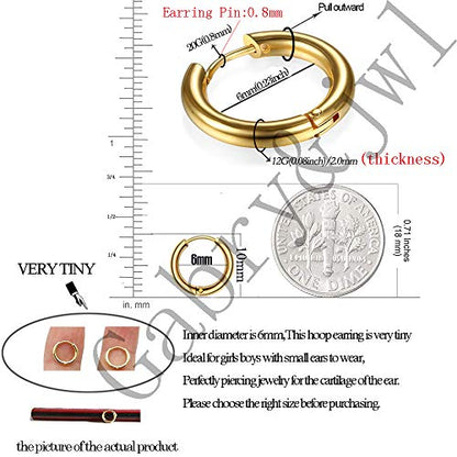 316L Surgical Stainless Steel Huggie Hoop Earrings 6mm 8mm 10mm 11mm 12mm 14mm Hypoallergenic Earrings Hoop Cartilage Helix Lobes Hinged Sleeper Earrings For Men Women - style: A05:6mm Gold+Silver+Black(6Pcs)