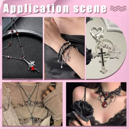 PH PandaHall 56pcs 2 Colors Alloy Enamel Gothic Charms Pendants Bulk Black Skull Cross Beads Goth Halloween Charms for DIY Jewelry Making Alternative Aesthetic Keychain Bracelet Craft Projects