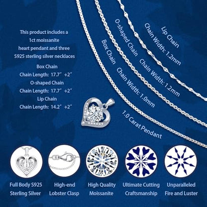 Moissanite Necklace, Women's Diamond Necklace, 'I LOVE YOU' Heart Pendant Necklace, 1-3 Carat Moissanite Pendant, 925 Sterling Silver Electroplated With 18k Gold Necklace, The Best Gift for Wife, Girlfriend, Mother and Daughter. - color: Multi layer neckl
