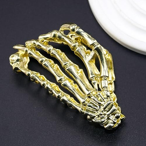 Metal Skull Hand Hair Clip, 1pcs Gold Hair Clip with Skull Design for Thin Hair, Punk Style Hair Accessory, Non-Slip Grip for Daily and Halloween Hairstyle - color: Gold