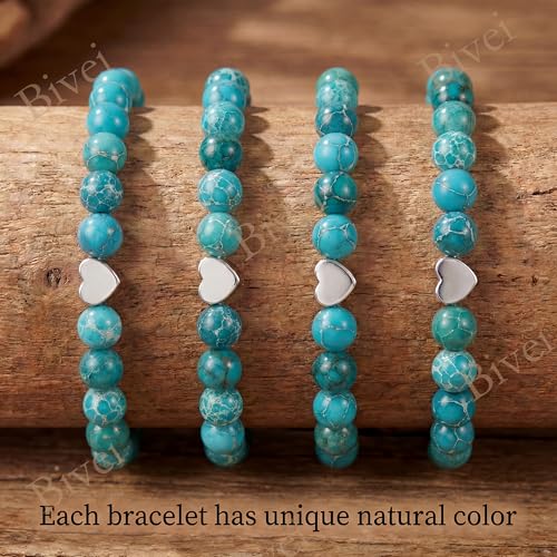 Bivei Crystal Stretch 6mm Bracelets for Women | Handmade Natural Stone Beaded Stretch Bracelet, Stainless Steel Heart Bead, Tranquility Yoga Gift Jewelry for Women - color: Sea Sediment Jasper - Grounding