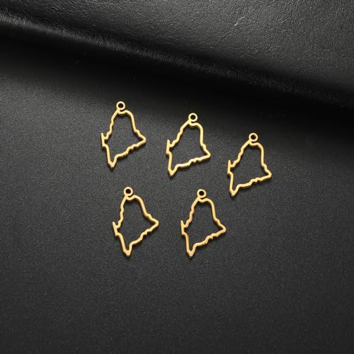 kkjoy 5Pcs Hollow Continents Maps of USA Pendant Charms for Jewelry Making and Crafting, Stainless Steel Mini Charm Craft Supplies Accessories for DIY Bracelet Necklace Earrings - color: Hollow Maine Map - Gold