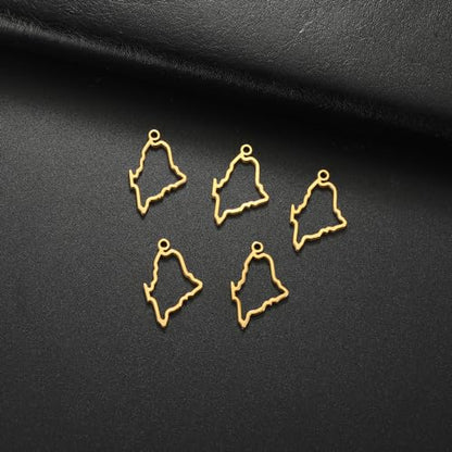 kkjoy 5Pcs Hollow Continents Maps of USA Pendant Charms for Jewelry Making and Crafting, Stainless Steel Mini Charm Craft Supplies Accessories for DIY Bracelet Necklace Earrings - color: Hollow Maine Map - Gold