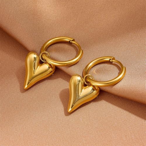 Charm Heart Huggie Hoop Earrings for Women,Lightweight 14K Gold Plated Love Heart Drop Dangle Earrings Minimalist Jewelry - color: Gold heart hoop earrings