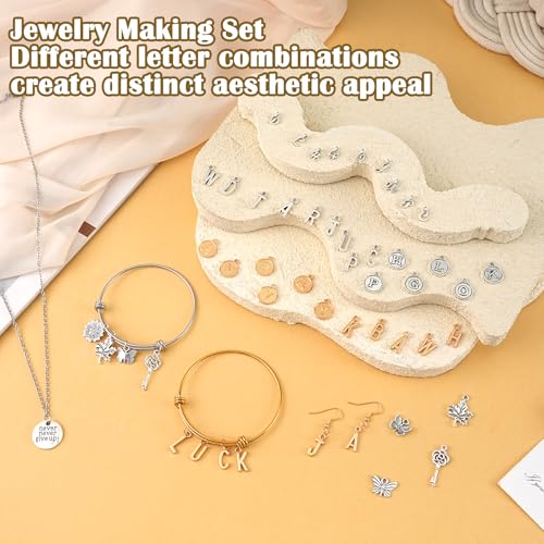 402 Pcs Gold & Silver Charms for Jewelry Making | Includes 156 Letter Initial, 46 Charms & 200 Jump Rings for Keychains, Bracelets, Necklaces, Earrings, DIY Crafts - color: Gold Charm & Sliver Charm-402P