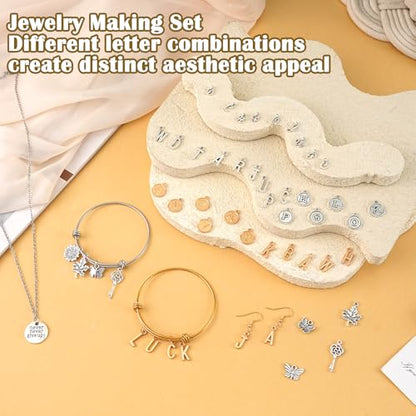 402 Pcs Gold & Silver Charms for Jewelry Making | Includes 156 Letter Initial, 46 Charms & 200 Jump Rings for Keychains, Bracelets, Necklaces, Earrings, DIY Crafts - color: Gold Charm & Sliver Charm-402P