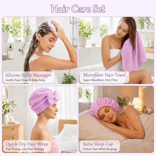 20 Pcs Gift Basket for Women Hair Care Pack Includes Self Care Beauty Set Hair brush Set for Women, Mom Friend Sister Wife Grandma Girlfriend Daughter(Purple) - color: Purple