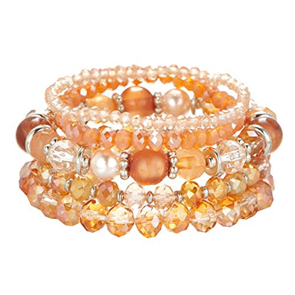 Noessla Beaded Boho Stretch Bracelet Colorful Stackable Crystal Beads Bracelets Trendy Costume Jewelry Mothers Day Gifts for Women - color: 21-Orange