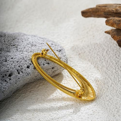 Minimalist Oval Brooch for Women Men Gold-Tone Geometric Lapel Pin Dainty Elliptical Badge for Suit Tie Dress Hat Bag Simple Fashion Jewelry Boutonniere Corsage Accessory