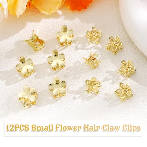 CWJCYTNSN 12PCS Gold Metal Flower Claw Hair Clips for Women Girls - 0.6" Mini Nonslip Bangs Clips for Thick, Thin, Curly Hair Accessories - color: Gold flower