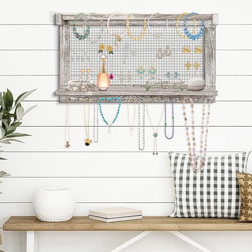 Jerry & Maggie Wall Mounted Jewelry Organizer, Wooden Necklace Holder Hanger with Hooks, Wall Jewelry Organizer Wall Mount for Necklace Display (4 Pack) - color: 4 Pack