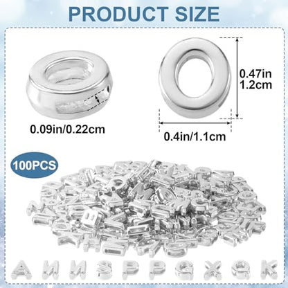 100 Pcs Silver Alphabet Letter Beads, Bulk Resin Pendants | 3D Loose Letter Beads, Plastic Initial Charms for Jewelry Making, Key Chains, Crafts - color: Silver