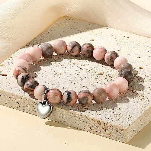 MIXJOY Inspirational Gifts for Women, Heart Charm Pink Elastic Beads Bracelet, Positive Affirmations Get Well Soon Gifts - style: steel heart precious loved pink