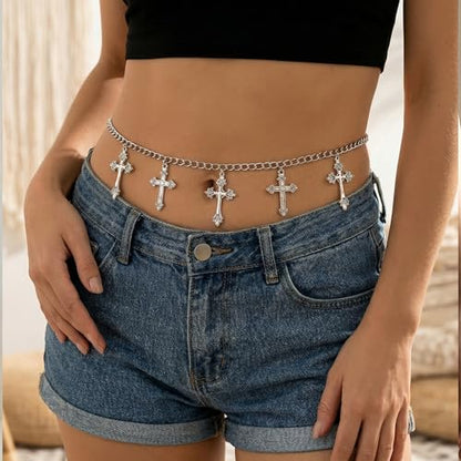 Waist Chain for Women - Silver Body Chain Crystal Body Jewelry, Stylish Adjustable Belt for Summer Beach Bikini Rave Festival Outfit Accessories - color: Silver-2
