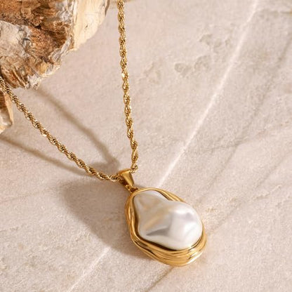 Unisex Celestial Gold Pendant Necklaces, Sun/Moon/Star/Angle Celestial Elements Unisex Choker Gold Lover Chains for Men and Women Jewelry - color: Pearl Drop - Irregular