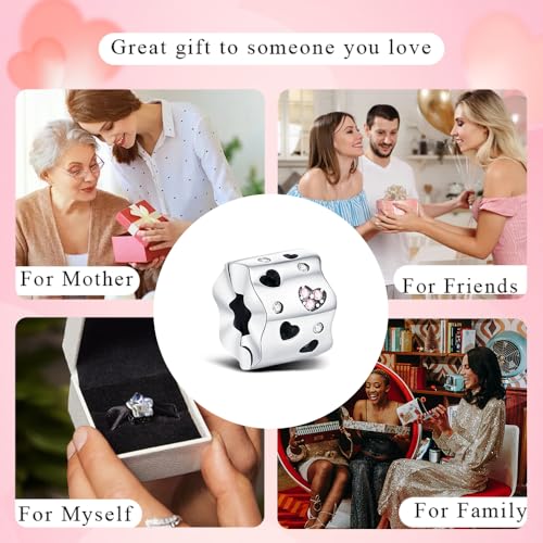 KEQ Clip Spacer Charm for Bracelet 925 Silver Pave Cubic Zirconia Clip Lock Stopper Bead Spacer For Women Bracelets Stopper Birthday Gifts European Openable Beads 2pcs - color: Heart