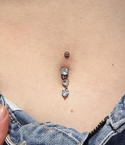 QWALIT Belly Button Rings 14G Surgical Steel Belly Rings CZ Opal Navel Piercing Jewelry for Women Girls 3/8" 10mm Silver Rose Gold - color: C3-6 dangles -silver