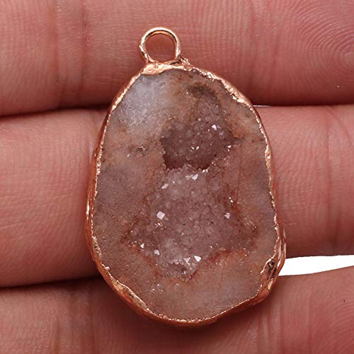 LE SKY natural stone pendant irregular druzy geode agate crystal gemstone charms for jewelry making DIY necklace charms 2 Pcs - color: light coffee