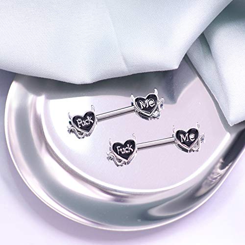 Letter Nipple Ring 14G 316L Surgical Steel Nipple Barbell Heart Shape Devil Body Piercing Jewelry for Women Men - color: black F