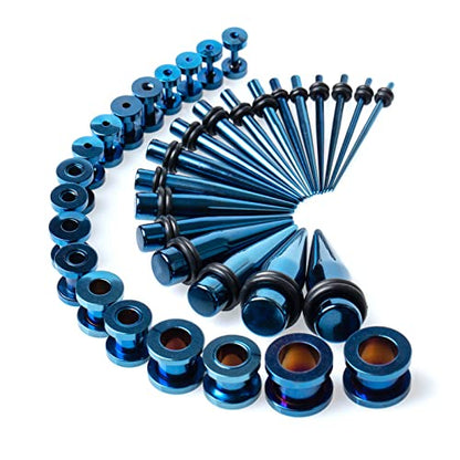 36pcs Ear Stretching Kit 14G-00G Surgical Steel Tapers Tunnels Gauges Set for Starter Women Men Expanders Body Piercing Jewelry… - color: Blue