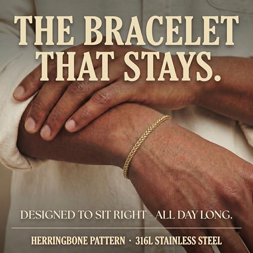 Mens Bracelet - Stainless Steel, Non Tarnish Rope Chain Bracelets, Stylish Fathers Day Gift for Dad, Husband, Boyfriend. - color: Single Gold