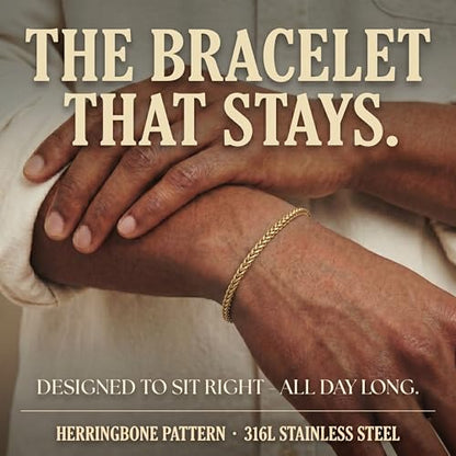 Mens Bracelet - Stainless Steel, Non Tarnish Rope Chain Bracelets, Stylish Fathers Day Gift for Dad, Husband, Boyfriend. - color: Single Gold