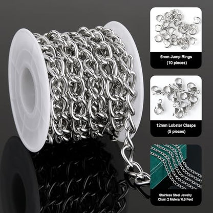 UMAOKANG 6.6FT Jewelry Chain for Jewelry Making Stainless Steel Chains Bulk | Twist Cable Link Chains Men and Women Necklace DIY Jewelry Craft Chain Roll - color: Cable (Steel)