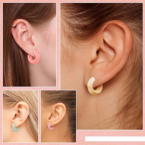 Ecally 12 Pairs Acrylic Resin Hoop Earrings Set Multiple Colors Resin Hoops Summer Lightweight Marble Earrings for Women Party Gifts Jewelry