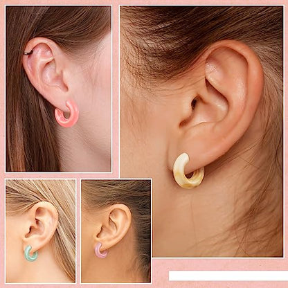 Ecally 12 Pairs Acrylic Resin Hoop Earrings Set Multiple Colors Resin Hoops Summer Lightweight Marble Earrings for Women Party Gifts Jewelry
