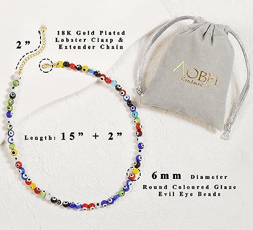 Aobei Pearl Gemstone Beaded Choker Necklace for Women Boho Turquoise/Cultured Freshwater Pearls/Garnet/Amazonite Jewelry - color: N Colorful Evil Eye