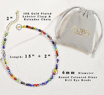 Aobei Pearl Gemstone Beaded Choker Necklace for Women Boho Turquoise/Cultured Freshwater Pearls/Garnet/Amazonite Jewelry - color: N Colorful Evil Eye
