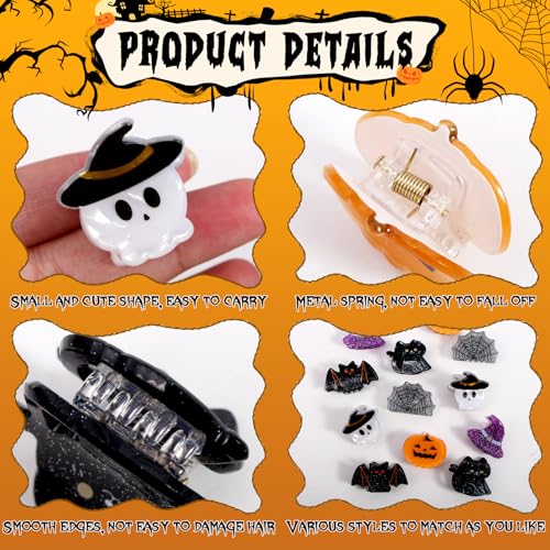 Mistofu Mini Halloween Hair Clip -12PC Small Claw Clips Pumpkin Ghost Bat Spider Shape Hair Claw for Girls, Cute Hair Accessories (mini-Halloween hair clips) - color: mini-Halloween hair clips