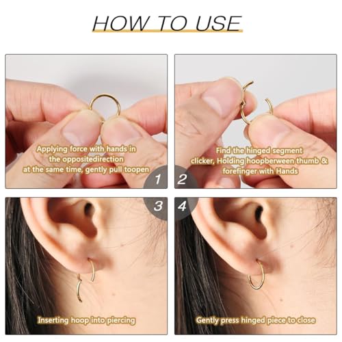 Unisex Dainty Tiny 18k Real Gold Plating Cartilage Huggie Hoop Earrings, 16G Surgical Steel Small Endless Hinged Hoops Earring for Earlobe Cartilage Helix Rook Daith Conch Nose Lip Body Piercing Jewelry - color: Silver 6/8/10mm